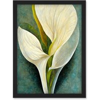 Artery8 Single White Calla Lily Flower Petal Detail Modern Artwork Framed Wall Art Print A4 in Black