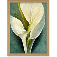 Artery8 Single White Calla Lily Flower Petal Detail Modern Artwork Framed Wall Art Print A4 in Light Oak