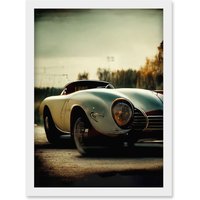 Artery8 Classic Sports Car Cinematic Beauty Shot Nostalgic Print Artwork Framed Wall Art Print A4 in White