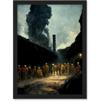 Artery8 Coal Miners Colliery 1972 South Wales UK Artwork Framed Wall Art Print A4 in Black
