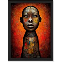Artery8 Modern African Oil Ceremonial Statue Artwork Framed Wall Art Print A4 in Black