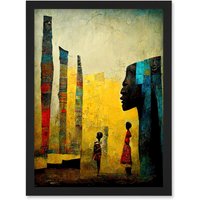 Artery8 African Art Modern Bright Abstract Artwork Framed Wall Art Print A4 in Black