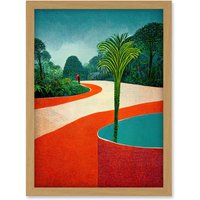 Artery8 Modern Abstract Orange Jungle Artwork Framed Wall Art Print A4 in Light Oak