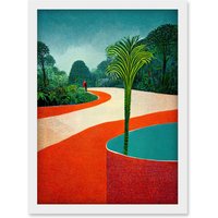 Artery8 Modern Abstract Orange Jungle Artwork Framed Wall Art Print A4 in White