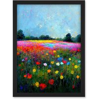 Artery8 Delicate Wildflower Meadow Abstract Colourful Modern Artwork Framed Wall Art Print A4 in Black