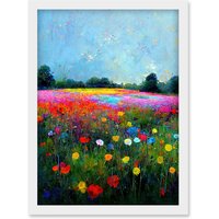 Artery8 Delicate Wildflower Meadow Abstract Colourful Modern Artwork Framed Wall Art Print A4 in White