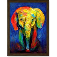 Artery8 Surreal Baby Elephant Colourful Abstract Bright Artwork Framed Wall Art Print A4 in Brown