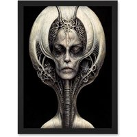 Artery8 Alien Queen Gothic Illustration Artwork Framed Wall Art Print A4 in Black