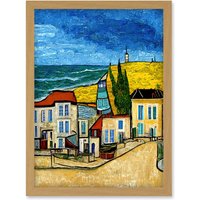Artery8 Italy Rimini Seaside Town Van Gogh Style Modern Artwork Framed Wall Art Print A4 in Light Oak