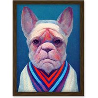 Artery8 French Bulldog In A Colourful Sweater Hockneyesque Artwork Framed Wall Art Print A4 in Brown