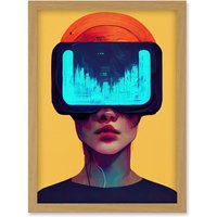 Artery8 Funky Virtual Reality Gamer Kids Artwork Framed Wall Art Print A4 in Light Oak