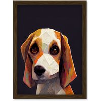 Artery8 Geometric Beagle Dog On Black Artwork Framed Wall Art Print A4 in Brown