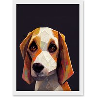Artery8 Geometric Beagle Dog On Black Artwork Framed Wall Art Print A4 in White