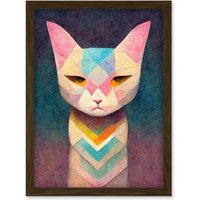 Artery8 Geometric Egyptian Cat Pastel Boho Artwork Framed Wall Art Print A4 in Brown