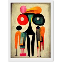 Artery8 Abstract Colourful Pop Art People Artwork Framed Wall Art Print A4 in White
