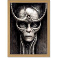 Artery8 Gothic Fantasy Alien Art Artwork Framed Wall Art Print A4 in Light Oak