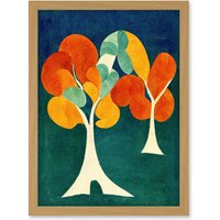 Artery8 Minimalistic Henri Matisse Style Autumn Fall Trees Abstract Artwork Framed Wall Art Print A4 in Light Oak