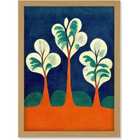 Artery8 Henri Matisse Style Trees Fauvist Orange & Blue Artwork Framed Wall Art Print A4 in Light Oak