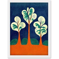 Artery8 Henri Matisse Style Trees Fauvist Orange & Blue Artwork Framed Wall Art Print A4 in White