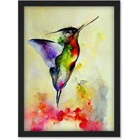 Artery8 Elegant Hummingbird Abstract Watercolour Artwork Framed Wall Art Print A4 in Black