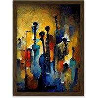 Artery8 Abstract Jazz Orchestra Rhythm & Blues Music Oil Artwork Framed Wall Art Print A4 in Brown