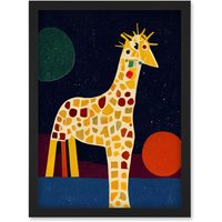 Artery8 Abstract Giraffe Surreal Cubism Artwork Framed Wall Art Print A4 in Black