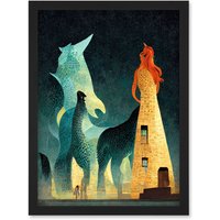 Artery8 Kelpies Dream Illustration Falkirk Artwork Framed Wall Art Print A4 in Black