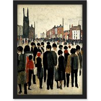 Artery8 1940 Mid Century Industrial Northern Crowds In Street Cityscape Artwork Framed Wall Art Print A4 in Black