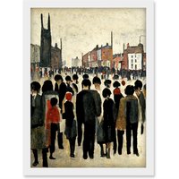 Artery8 1940 Mid Century Industrial Northern Crowds In Street Cityscape Artwork Framed Wall Art Print A4 in White