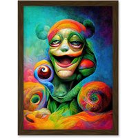 Artery8 Psychedelic Stoned Clown Trippy Colourful Artwork Framed Wall Art Print A4 in Brown