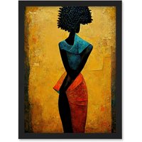 Artery8 Abstract Oil African Woman Artwork Framed Wall Art Print A4 in Black