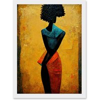 Artery8 Abstract Oil African Woman Artwork Framed Wall Art Print A4 in White