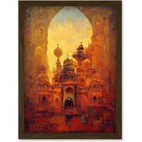 Artery8 Visions Of Petra Arabic Cityscape Oil Artwork Framed Wall Art Print A4 in Brown