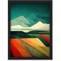 Artery8 Modern Semi-Abstract Colourful Landscape Artwork Framed Wall Art Print A4 in Black