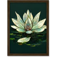 Artery8 Peaceful Elegant Water Lily Modern Tranquil Artwork Framed Wall Art Print A4 in Brown
