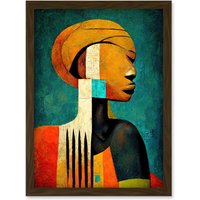Artery8 Modern African Abstract Gold & Bold Artwork Framed Wall Art Print A4 in Brown