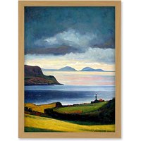 Artery8 Mull Of Kintyre Scotland Artwork Framed Wall Art Print A4 in Light Oak