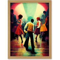 Artery8 Northern Soul Music Retro Sixties Artwork Framed Wall Art Print A4 in Light Oak