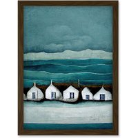 Artery8 Row Of White Fisherman Cottages Isle Of Jura Artwork Framed Wall Art Print A4 in Brown