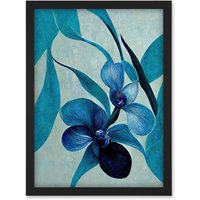 Artery8 Modern Abstract Blue Orchid Modern Artwork Framed Wall Art Print A4 in Black