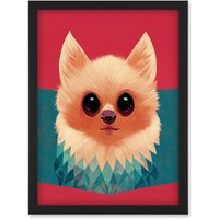 Artery8 Cute Geometric Pomeranian Dog Illustration Artwork Framed Wall Art Print A4 in Black