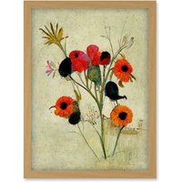 Artery8 Poppy Flowers Colourful Floral Abstract Artwork Framed Wall Art Print A4 in Light Oak
