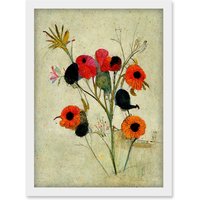 Artery8 Poppy Flowers Colourful Floral Abstract Artwork Framed Wall Art Print A4 in White