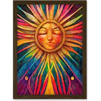 Artery8 Multicoloured Sun Rainbow Spiritual Artwork Framed Wall Art Print A4 in Brown