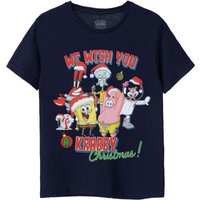 SpongeBob SquarePants Kids Short Sleeved T-Shirt (Navy) in Blue | Size: 3-4 Years