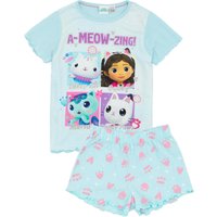 Gabby's Dollhouse Girl's Kids Short Sleeve Short Leg Pyjama Set (Blue AOP) in Blue | Size: 5-6 Years