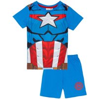 Disney Boy's Captain America Costume Avengers Short Sleeve Short Leg Pyjama Set | Boys Blue | Officially Licensed Merch | Size: 7-8 Years