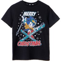 Sonic the Hedgehog Boy's Merry Christmas Short Sleeved T-Shirt | Boys Black | Officially Licensed Merch | Size: 3-4 Years