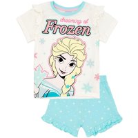 Disney Girl's Kids Short Sleeve Short Leg Pyjama Set (Blue AOP & White) | Size: 7-8 Years