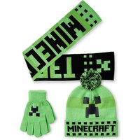 Minecraft Boy's Kids Beanie, Gloves & Scarf Set (Green) in Green